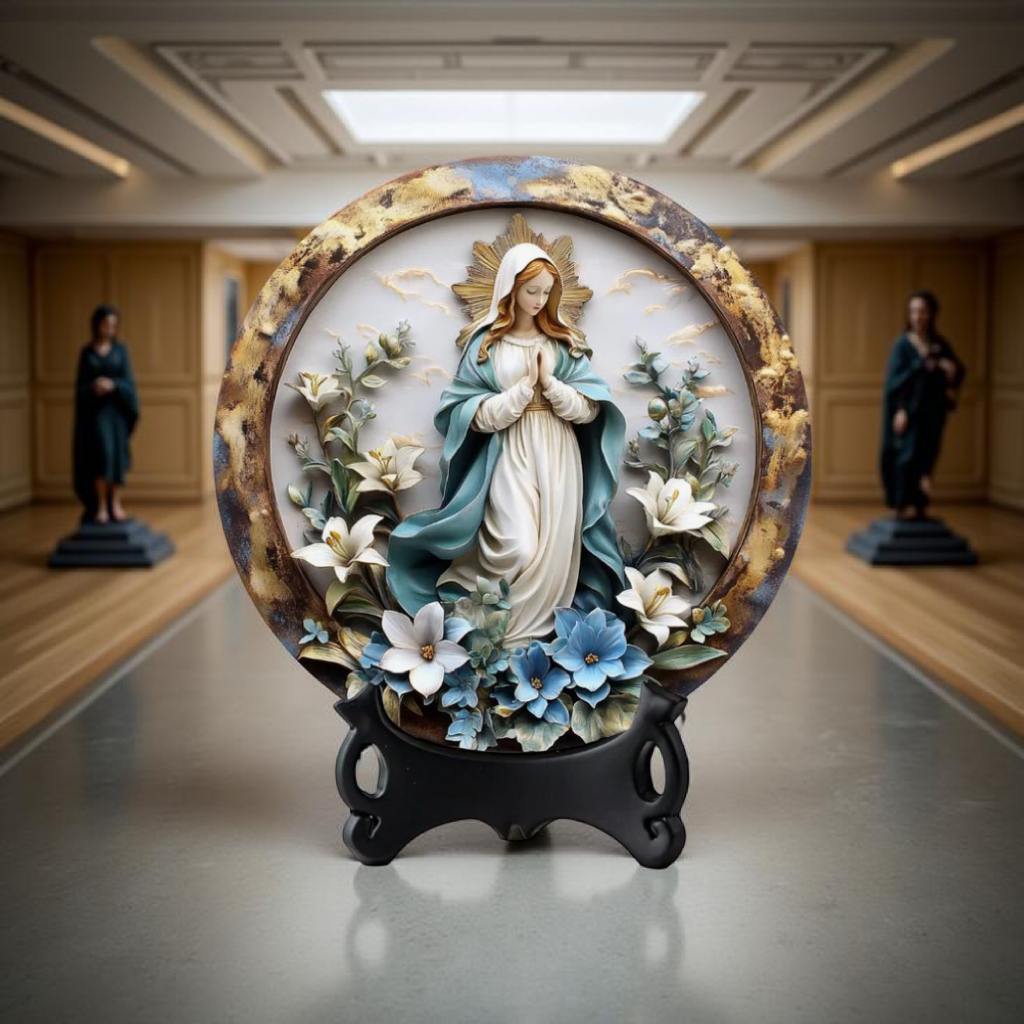Décoration Religieuse Catholique – Notre-Dame des Grâces avec Fleurs