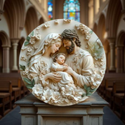 Décoration Religieuse Catholique – Sainte Famille avec Fleurs Blanches