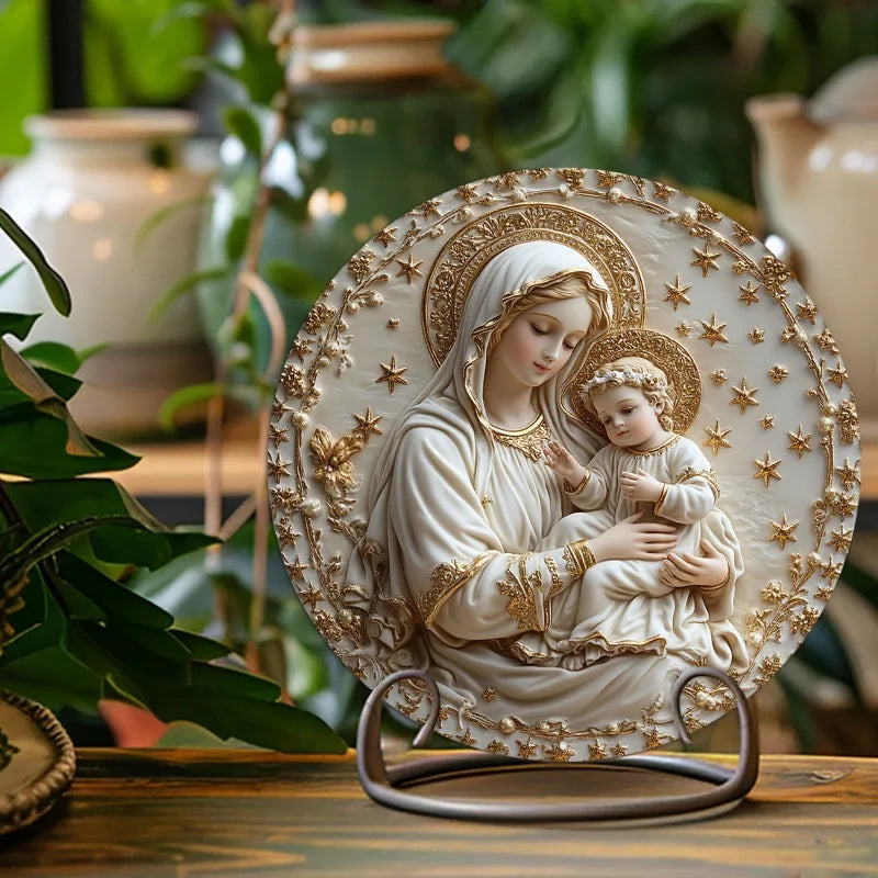 Décoration Religieuse Catholique – Vierge Marie avec l’Enfant Jésus en Doré