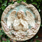 Décoration Religieuse Catholique – Ange en Relief avec Fleurs et Cathédrale