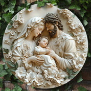 Décoration Religieuse Catholique – Sainte Famille avec Fleurs Blanches