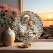 Décoration Religieuse Catholique – Vierge Marie avec l’Enfant Jésus en Doré