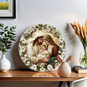 Décoration Religieuse Catholique – Sainte Famille avec Cadre de Fleurs Blanches