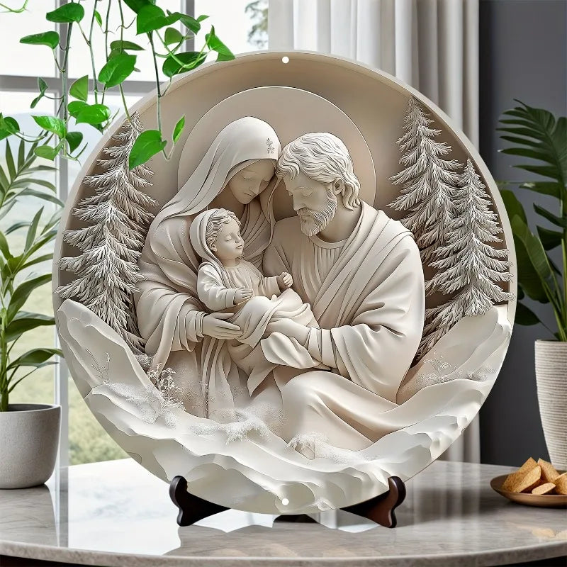 Décoration Religieuse Catholique – Sainte Famille sous la Neige