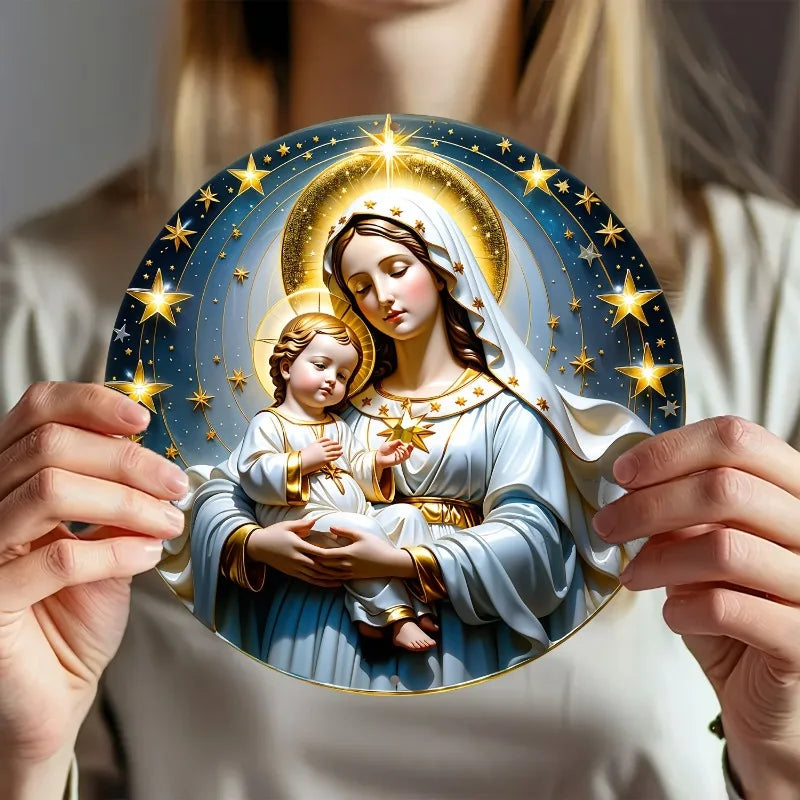 Décoration Catholique de la Vierge Marie avec l'Enfant Jésus et Étoiles Célestes