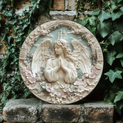 Décoration Religieuse Catholique – Ange en Relief avec Fleurs et Cathédrale