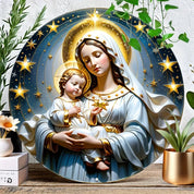 Décoration Catholique de la Vierge Marie avec l'Enfant Jésus et Étoiles Célestes