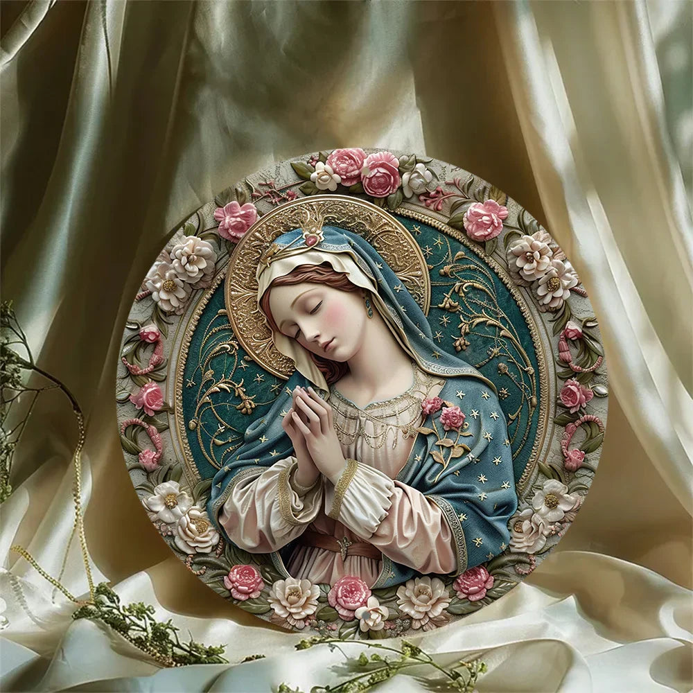 Décoration Religieuse Catholique – Vierge Marie en Relief Floral