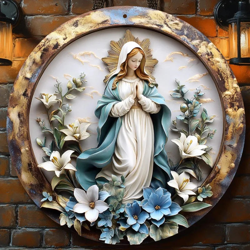 Décoration Religieuse Catholique – Notre-Dame des Grâces avec Fleurs