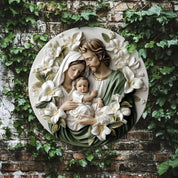 Décoration Religieuse Catholique – Sainte Famille avec Fleurs Blanches