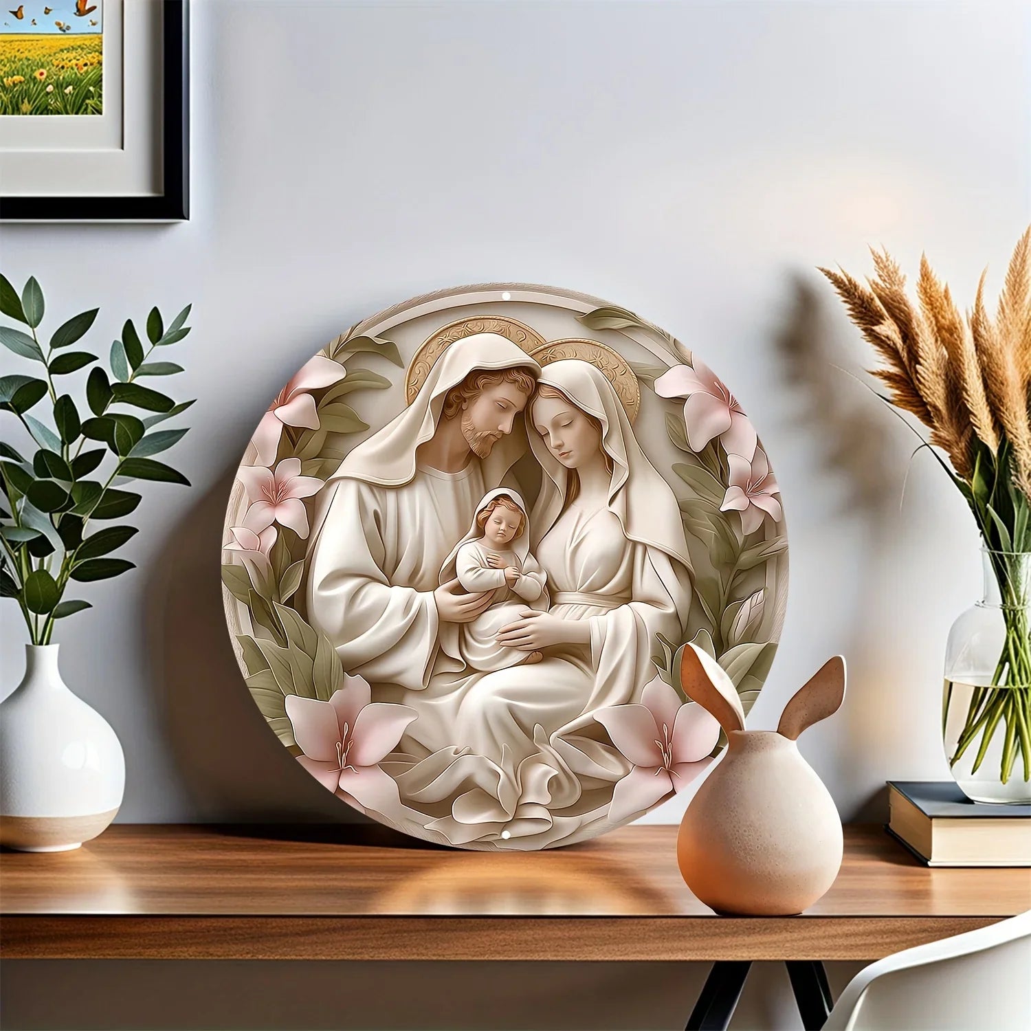 Décoration Religieuse Catholique – Sainte Famille avec des Lys