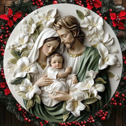 Décoration Religieuse Catholique – Sainte Famille avec Fleurs Blanches