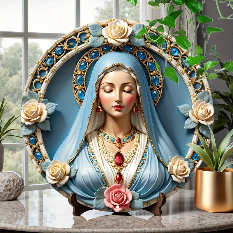 Décoration Religieuse Catholique – Vierge Marie de Luxe avec Pierres et Fleurs