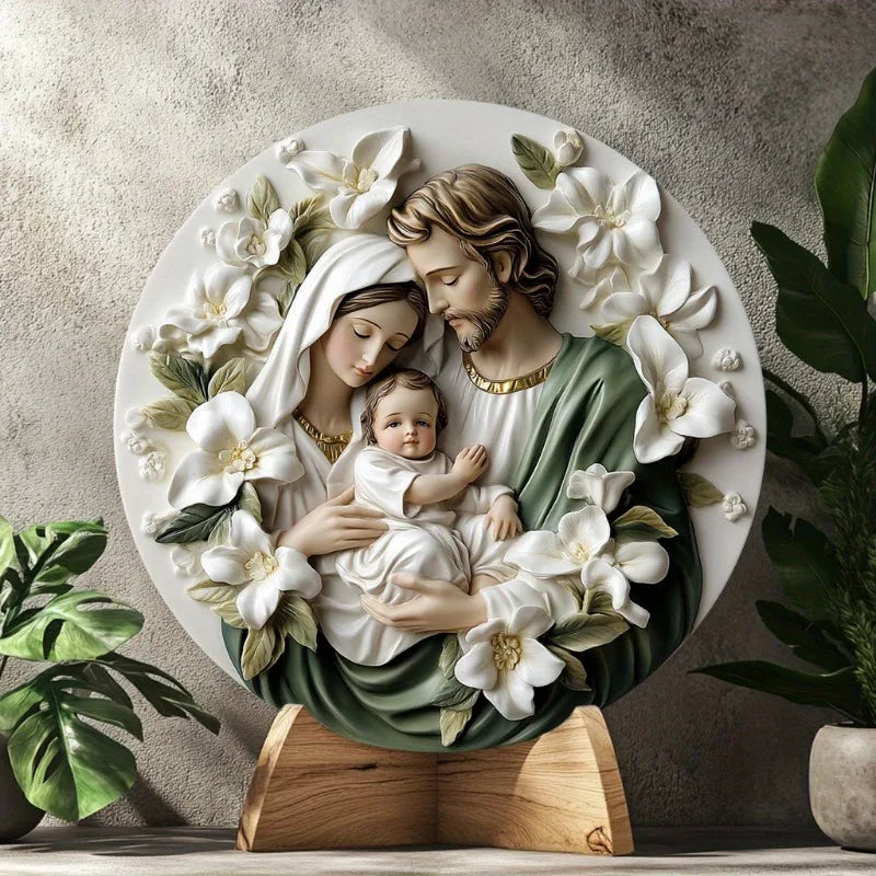 Décoration Religieuse Catholique – Sainte Famille Divine avec Fleurs