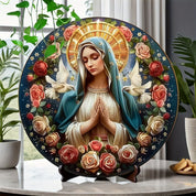 Décoration Religieuse Catholique – Vierge Marie avec Roses et Colombes