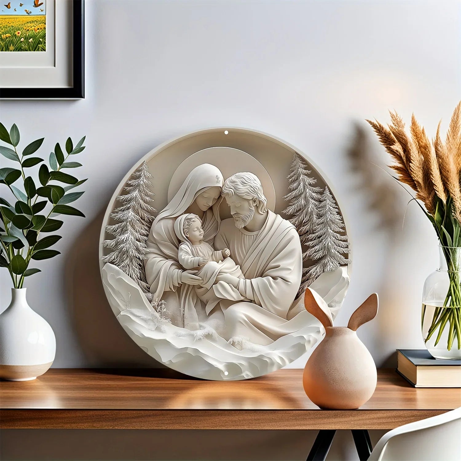 Décoration Religieuse Catholique – Sainte Famille sous la Neige