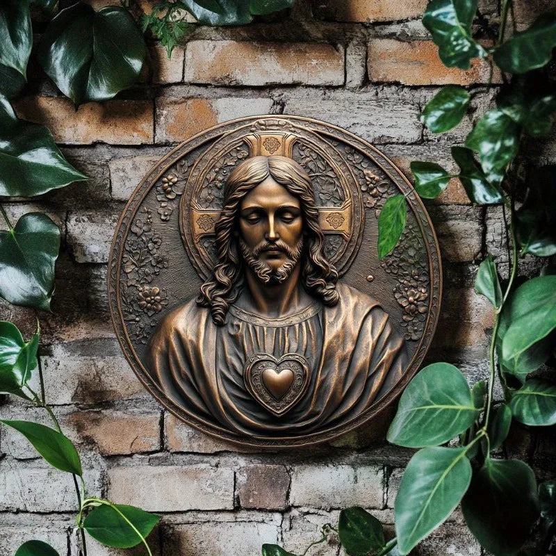 Décoration Religieuse Catholique – Sacré-Cœur de Jésus au Style Vieilli