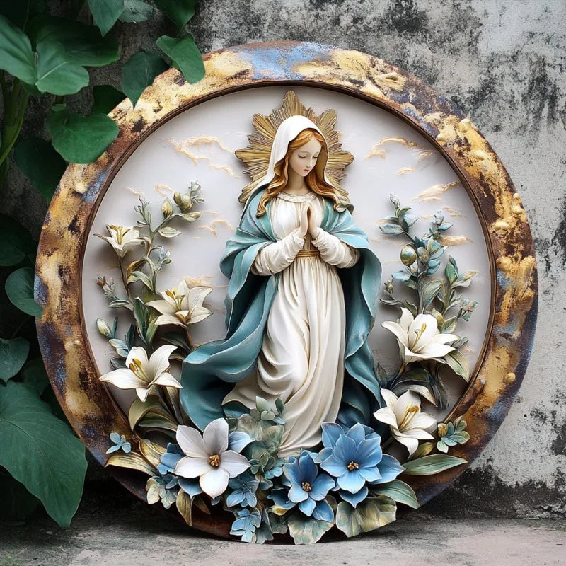 Décoration Religieuse Catholique – Notre-Dame des Grâces avec Fleurs