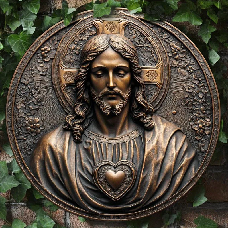 Décoration Religieuse Catholique – Sacré-Cœur de Jésus au Style Vieilli