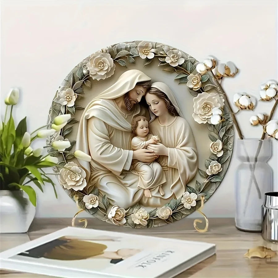 Décoration Religieuse Catholique – Sainte Famille avec Finition Florale